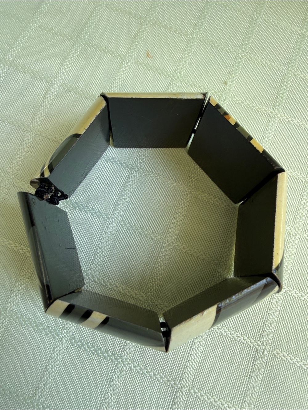 Vintage Black & Cream Patterned Cuff Wooden Bracelet with Smooth Finish - Picture 3 of 6